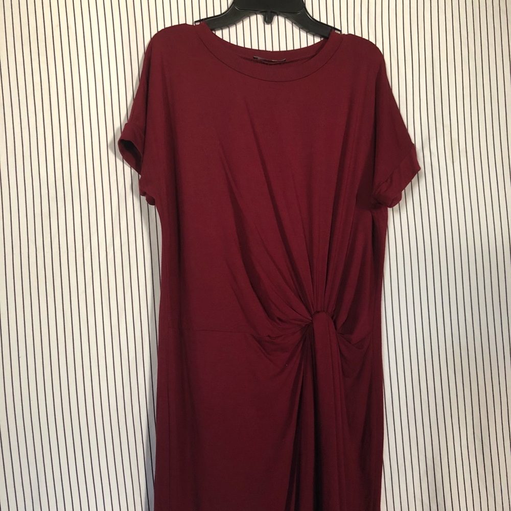 Maroon mini dress.